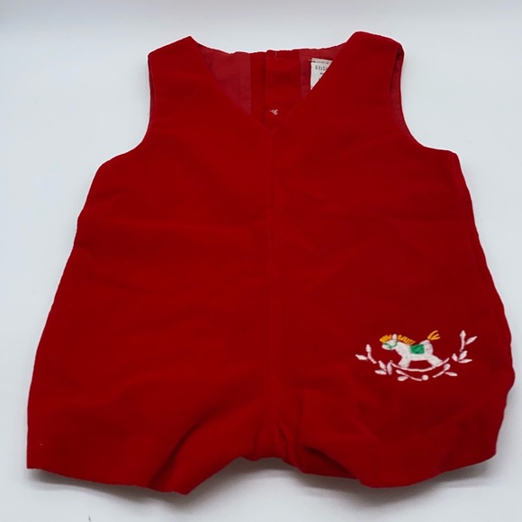 Vintage Other - Vintage Christmas Infant Boys Newborn Romper Red Rocking Horse Embroidery